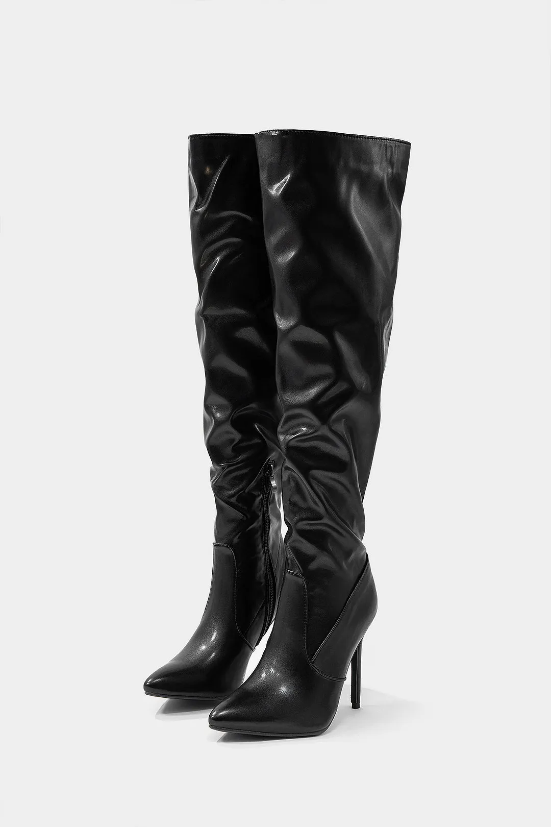 Wrinkled Pointed Toe Knee High Boots sold by Micas