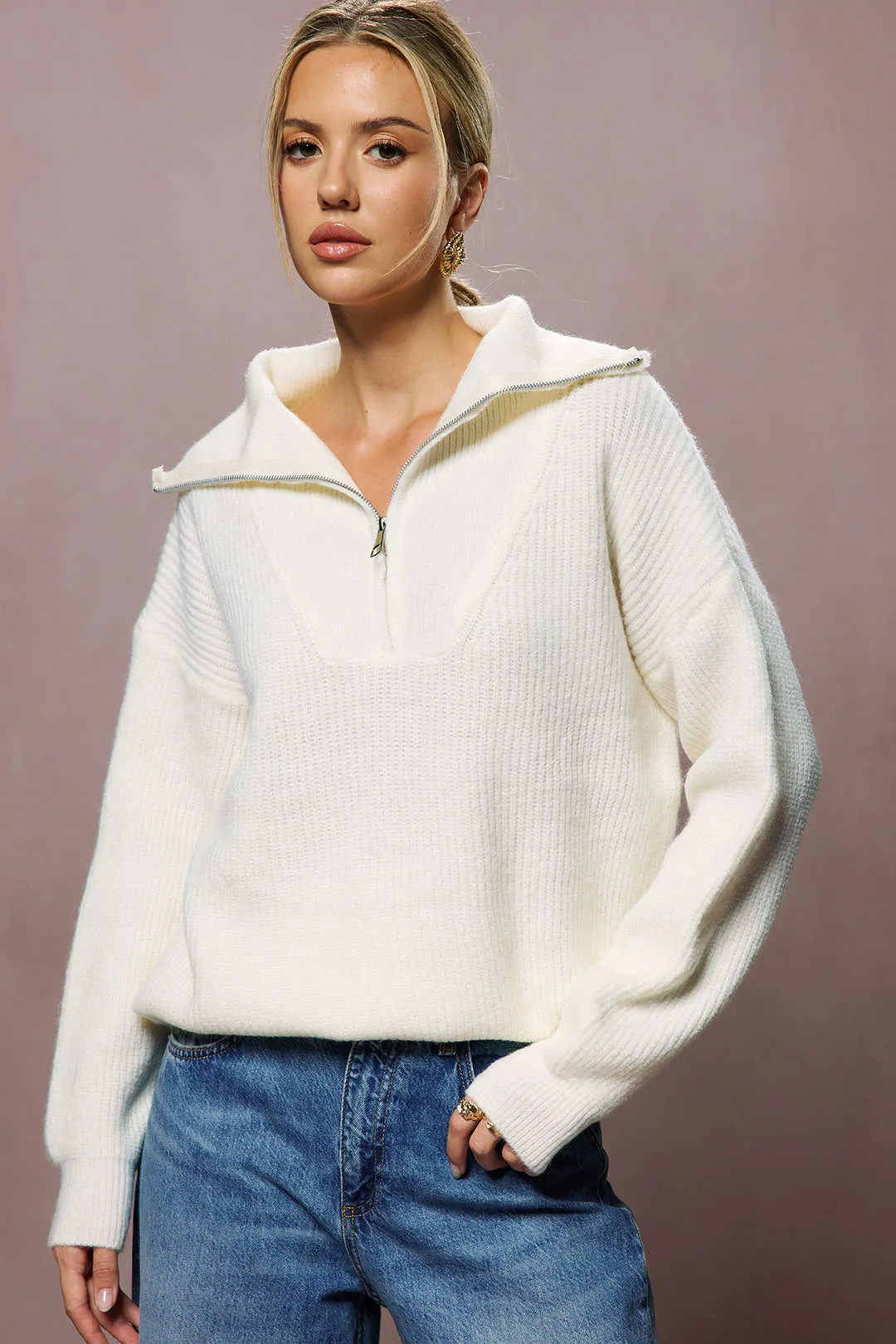 Knit Half-Zip Collar Long-Sleeve Top sold by Micas product image thumbnail 4