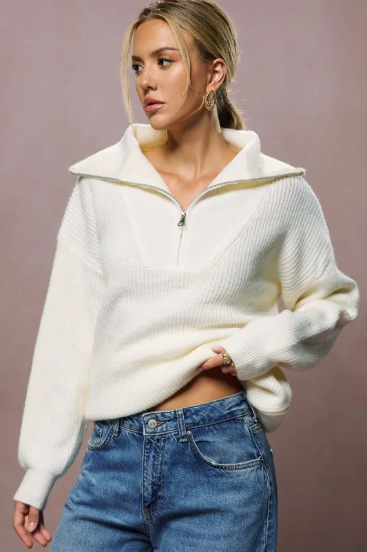 Knit Half-Zip Collar Long-Sleeve Top sold by Micas