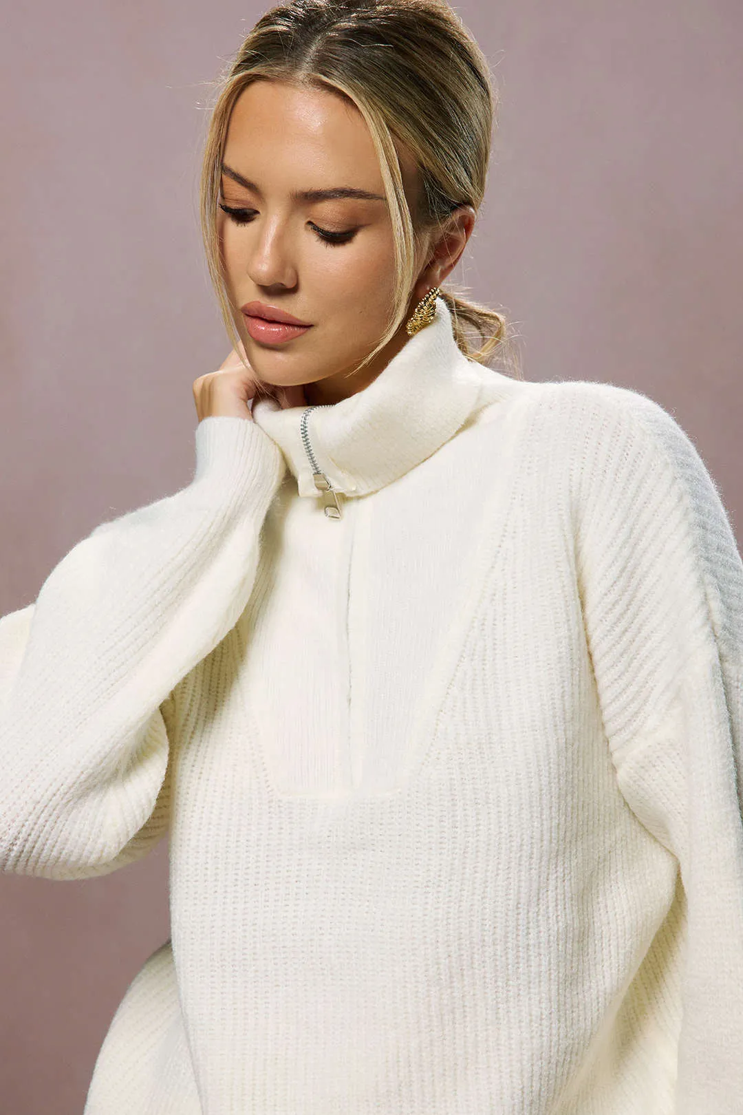 Knit Half-Zip Collar Long-Sleeve Top sold by Micas product image thumbnail 5