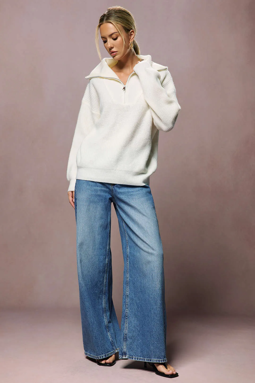 Knit Half-Zip Collar Long-Sleeve Top sold by Micas product image thumbnail 2