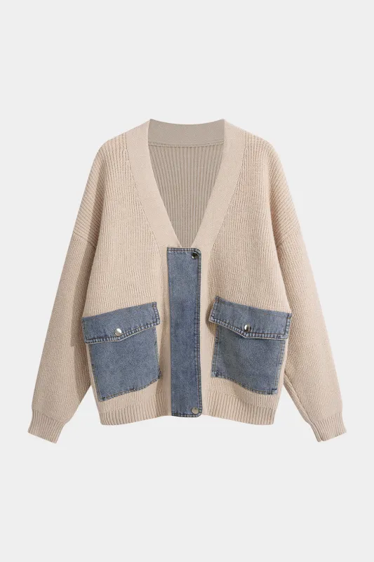 Knitted Patchwork Zipper Cardigan sold by Micas