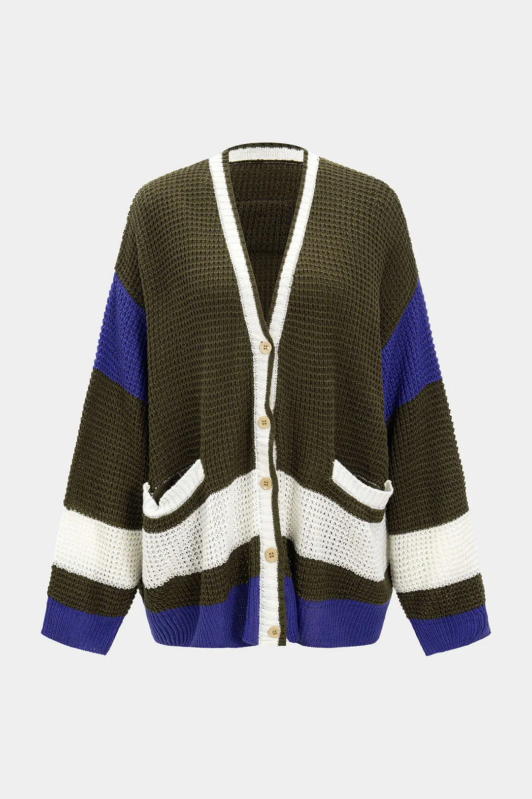 Color Block Stripes Contrast Knit Button Cardigan sold by Micas product image thumbnail 2