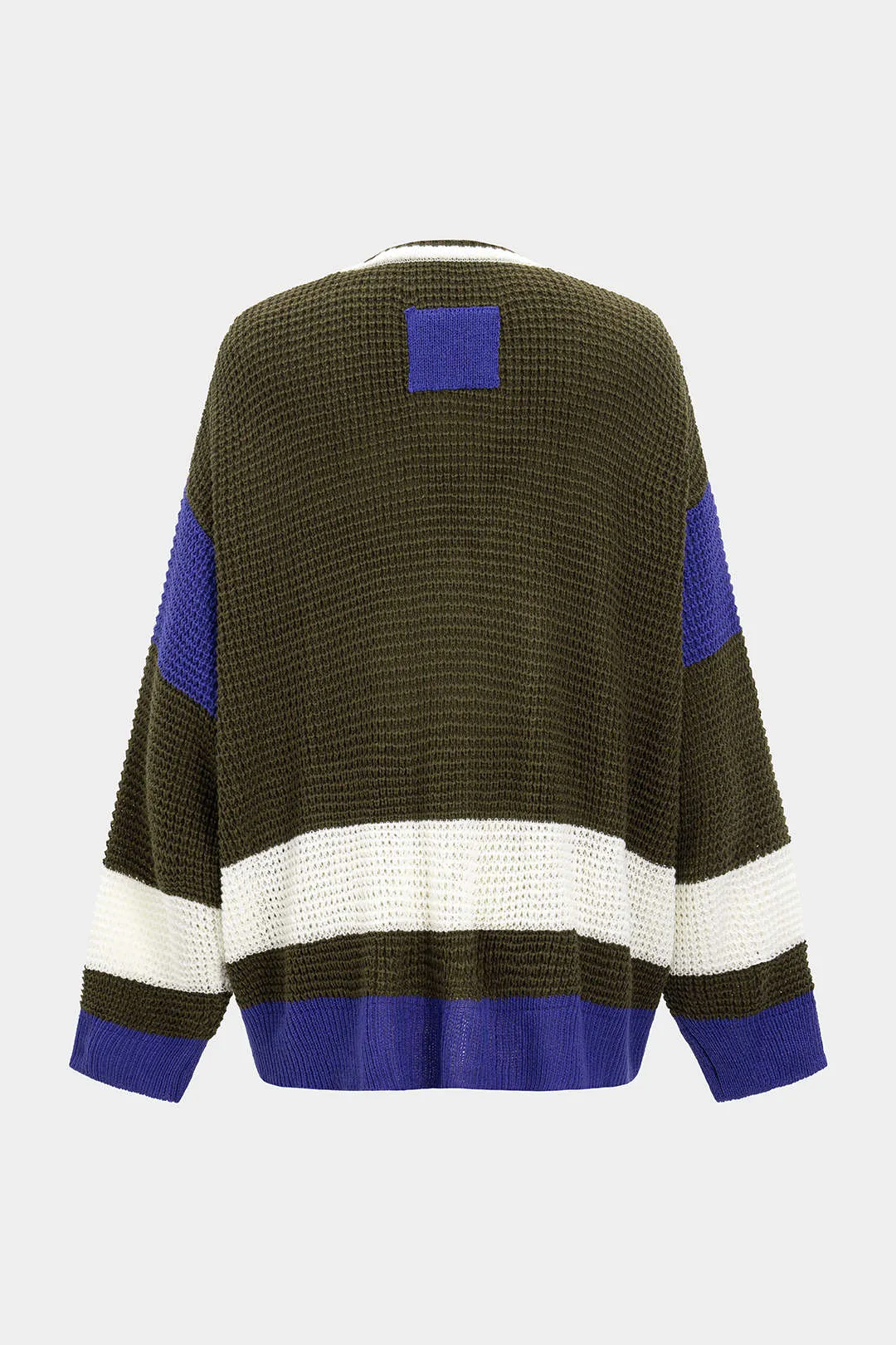 Color Block Stripes Contrast Knit Button Cardigan sold by Micas product image thumbnail 3