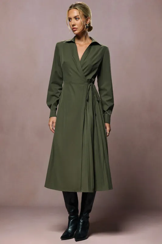 Tie-Up V-Neck Long Sleeve Midi Dress sold by Micas