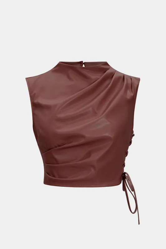 Plus Size Faux Leather Ruched Tie-Up Tank Top sold by Micas