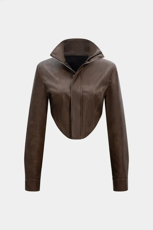 Faux Leather Button Jacket sold by Micas