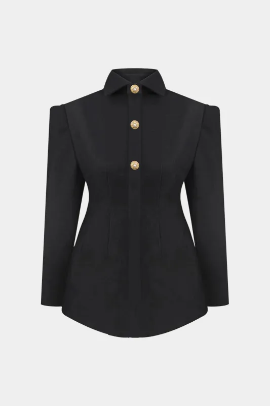 Metallic Button Ruched Gigot Sleeve Corset Waist Romper sold by Micas