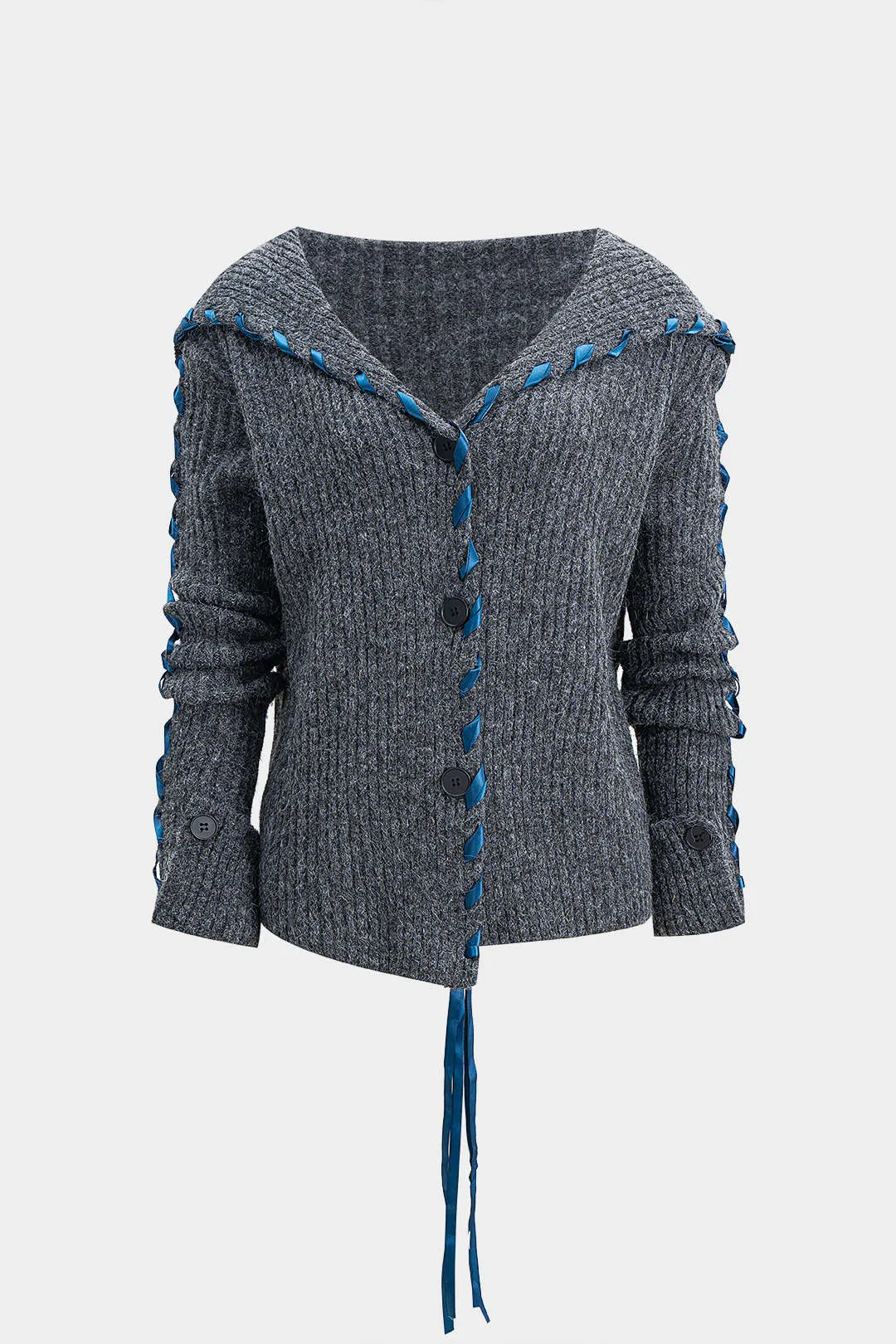 Knit Drawstring Ribbed Cardigan sold by Micas