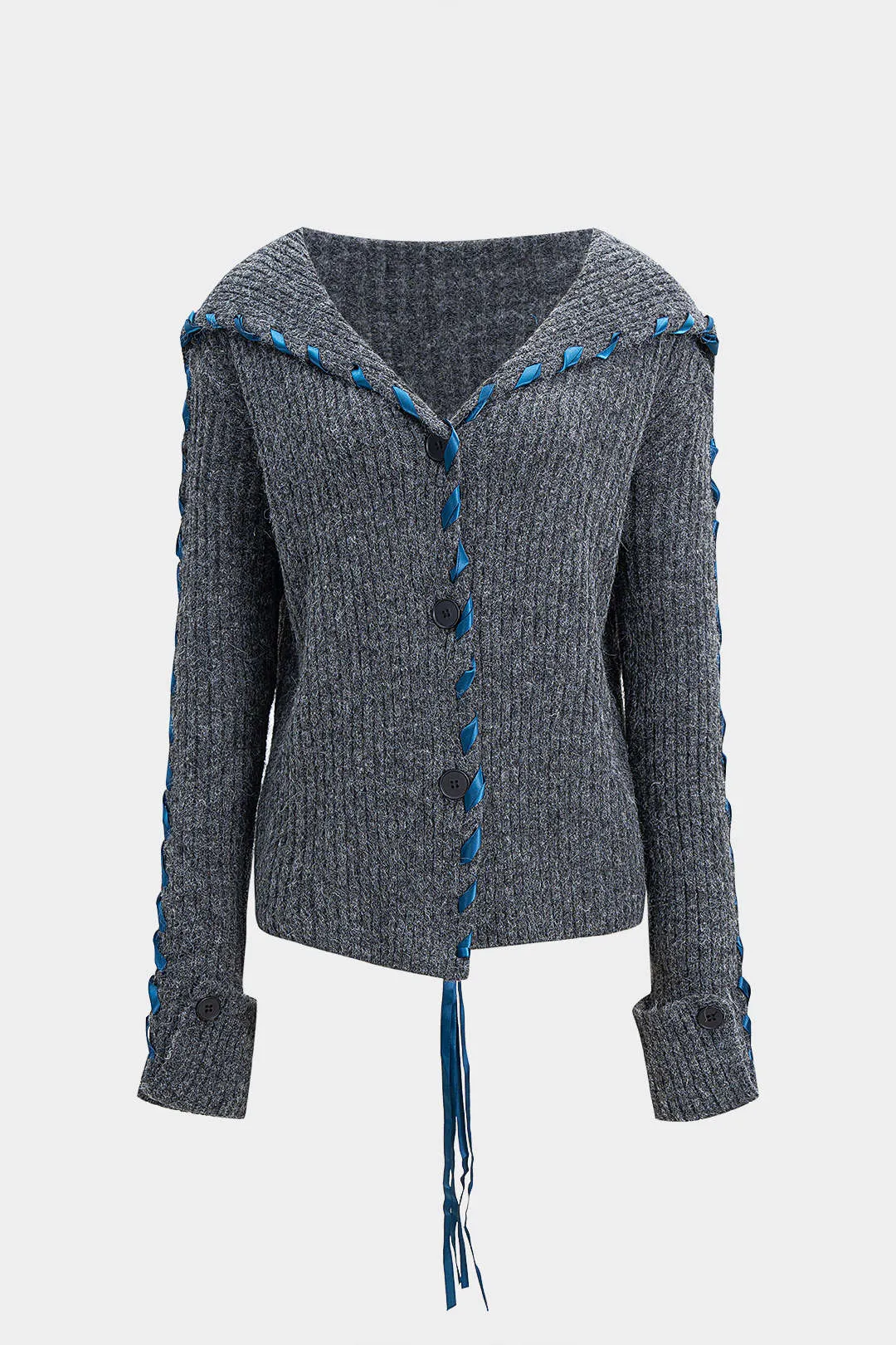 Knit Drawstring Ribbed Cardigan sold by Micas product image thumbnail 2