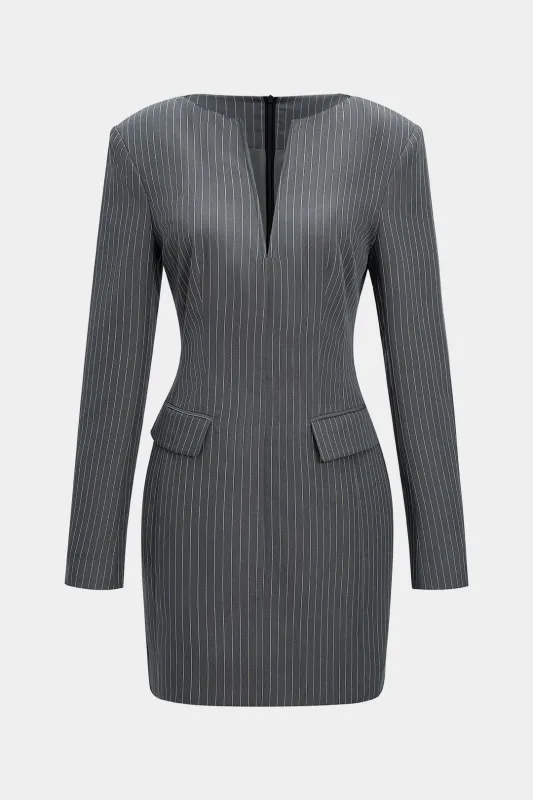 Stripes Print V-Neck Long Sleeve Mini Dress sold by Micas