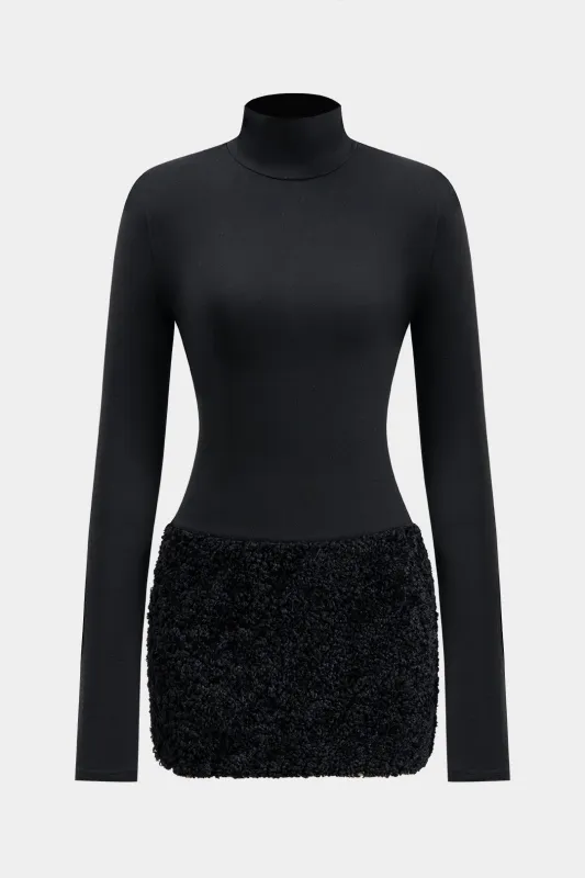 Mock Neck Patchwork Long Sleeve Mini Dress sold by Micas