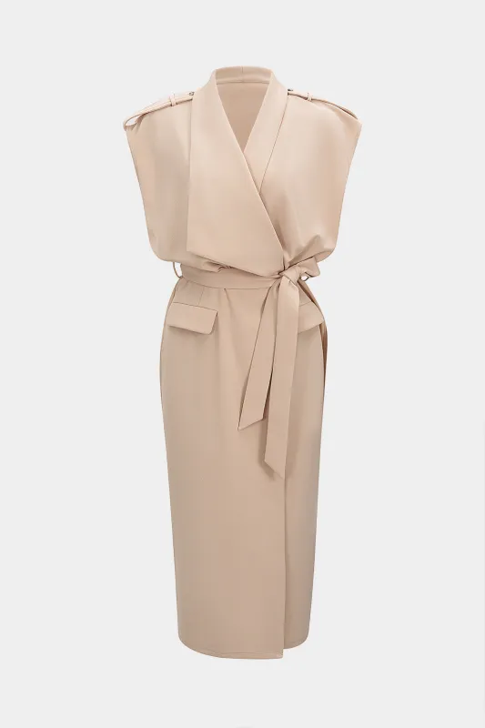 V-Neck Belted Sleeveless Midi Dress sold by Micas