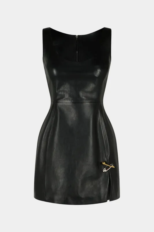 Faux Leather Metallic Round Neck Asymmetrical Sleeveless Mini Dress made by Micas