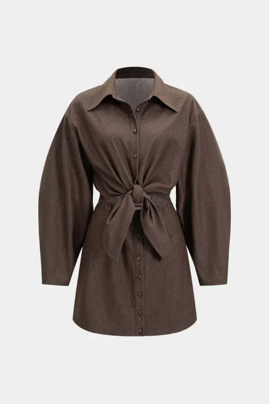 Cut Out Button Knotted Long Sleeve Mini Dress sold by Micas