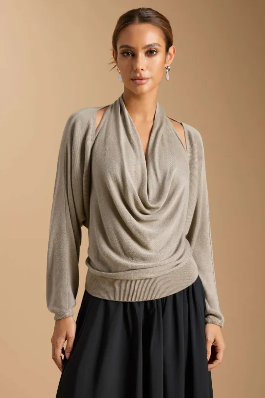Draped Cowl Neck Long-Sleeve Top sold by Micas