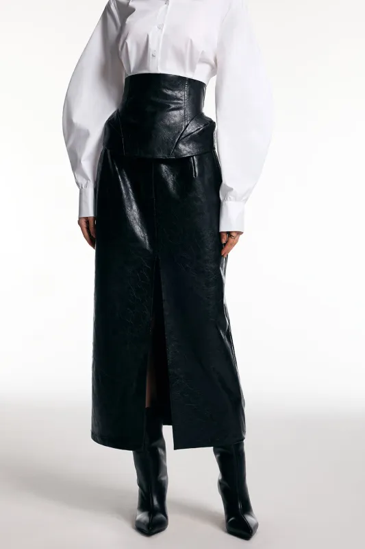 Faux Leather High Split Skirt sold by Micas