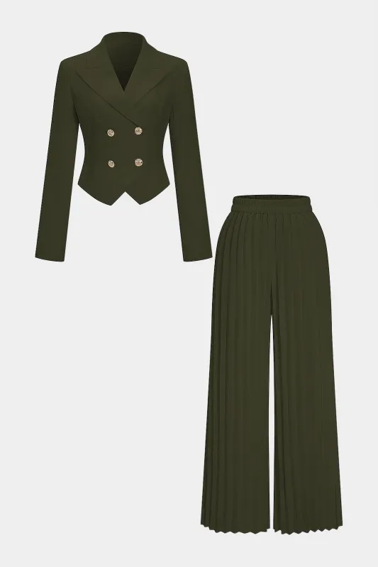 Notched Lapel Button Long-Sleeve Top And Pleated Trousers Set sold by Micas