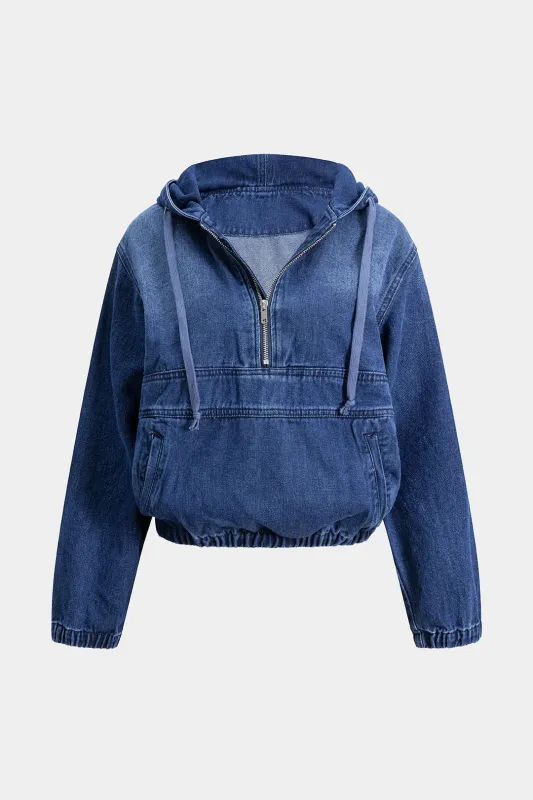 Denim Drawstring Long Sleeve Hoodie sold by Micas