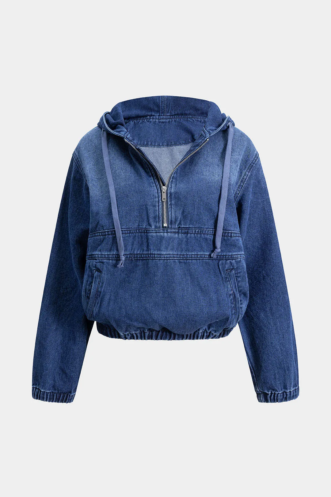 Denim Drawstring Long Sleeve Hoodie sold by Micas