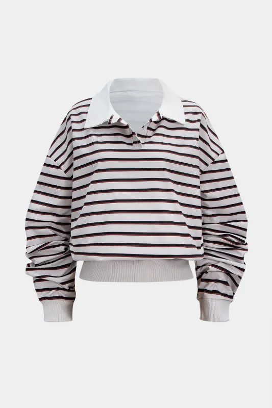 Stripes Print Contrast Long Sleeve Sweatshirt sold by Micas