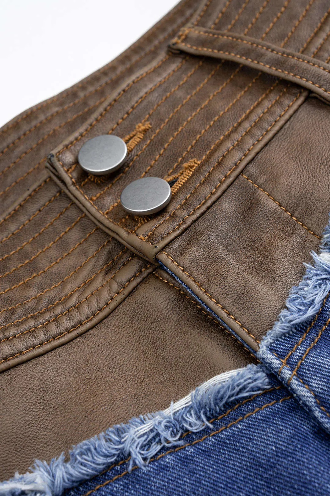 Denim Faux Leather Patchwork Jeans sold by Micas product image thumbnail 4