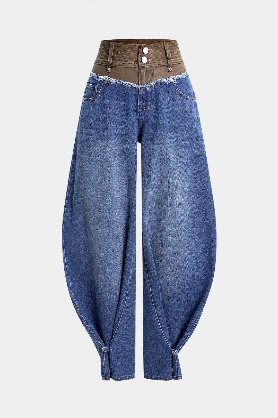 Denim Faux Leather Patchwork Jeans sold by Micas