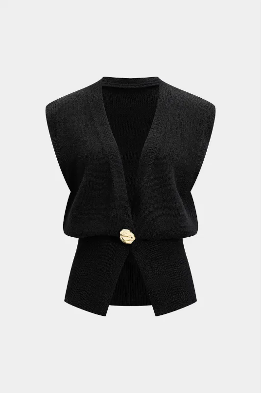 Knit Button V-Neck Vest sold by Micas