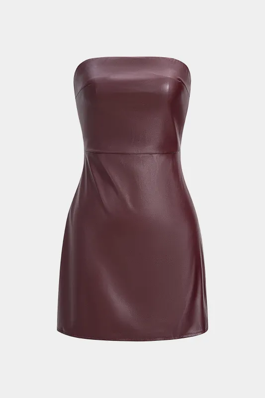 Faux Leather Strapless Sleeveless Mini Dress sold by Micas