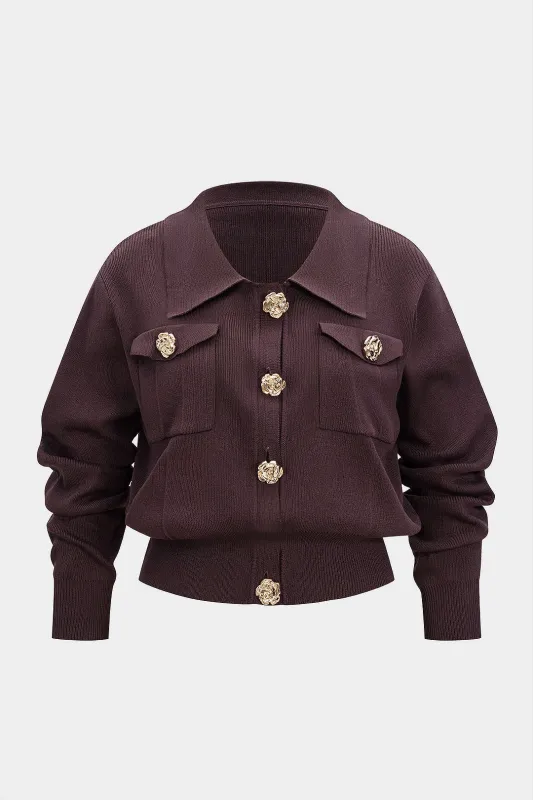 Plus Size Knit Metallic Button Cardigan sold by Micas