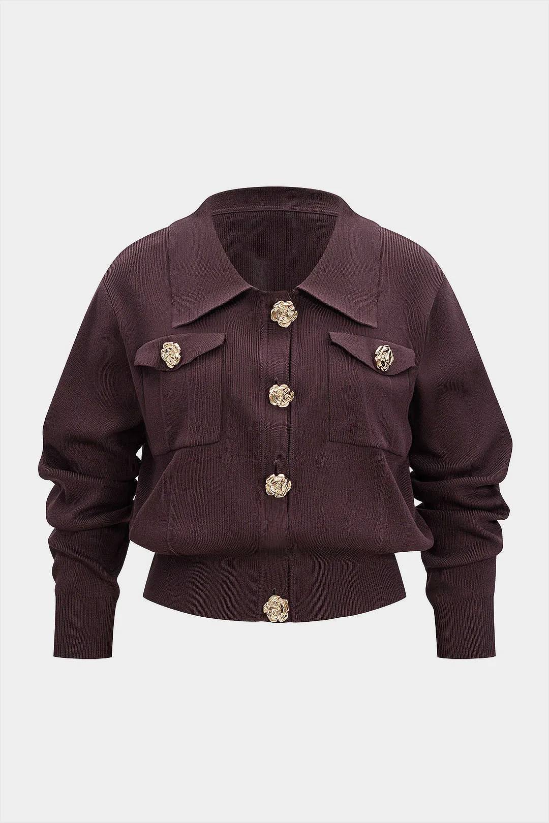 Plus Size Knit Metallic Button Cardigan sold by Micas