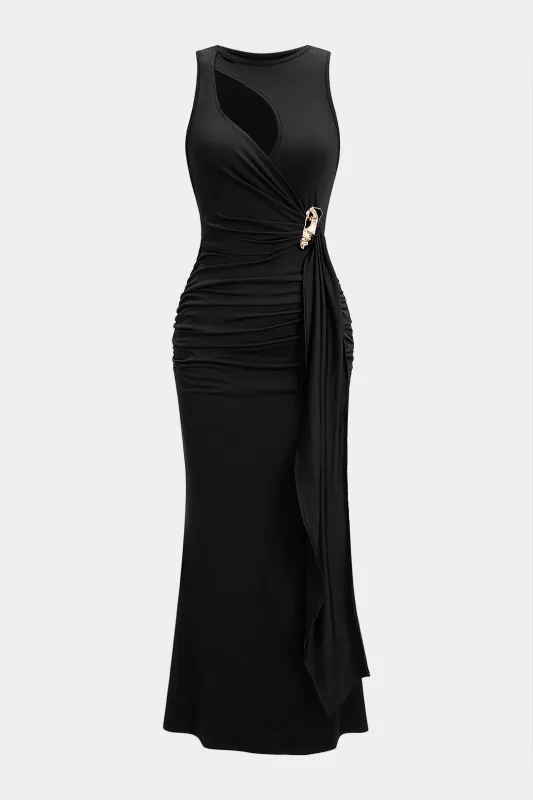 Asymmetrical Irregular Edge Ruched Sleeveless Maxi Dress sold by Micas