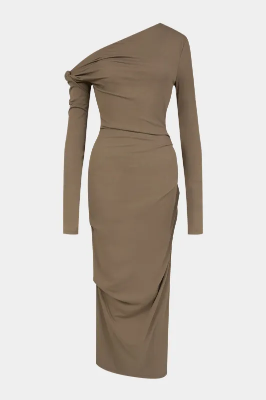 Ruched One Shoulder Long Sleeve Maxi Dress sold by Micas