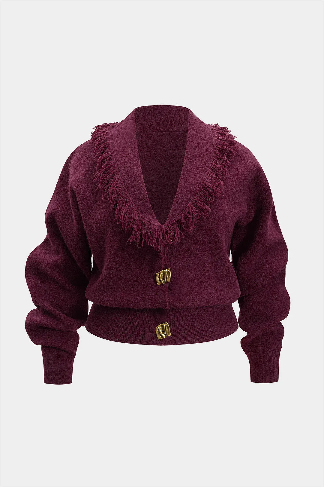 Plus Size Knit Metallic Button Fringe Cardigan sold by Micas