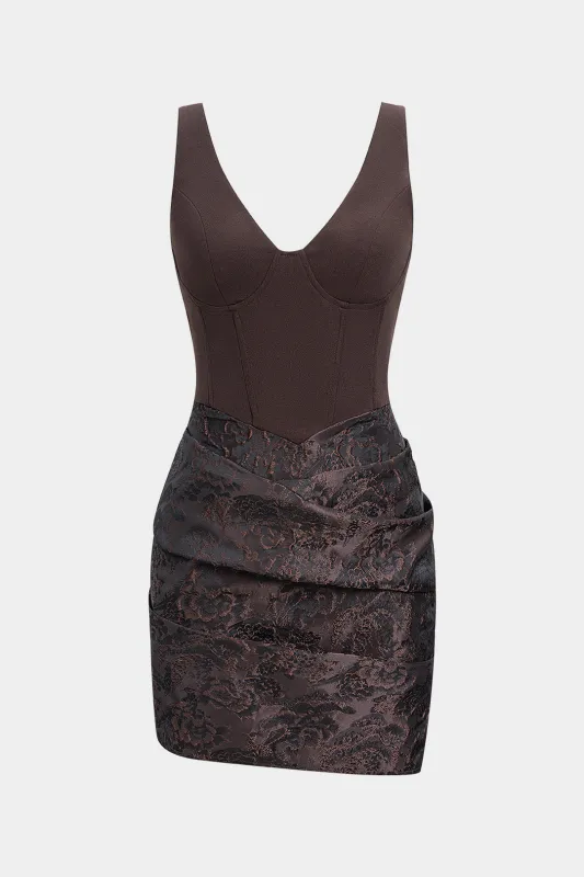 Jacquard Patchwork Ruched Tank Sleeveless Mini Dress sold by Micas