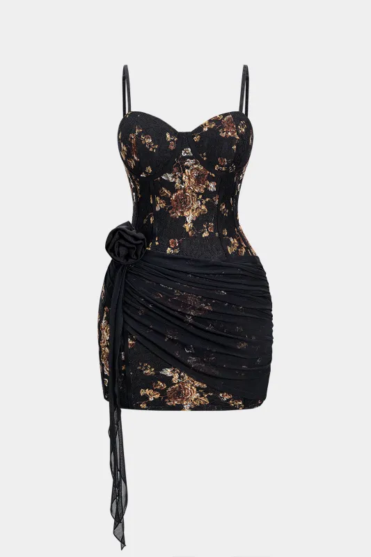 Plus Size Floral Print Mesh Ruched Slip Sleeveless Mini Dress sold by Micas