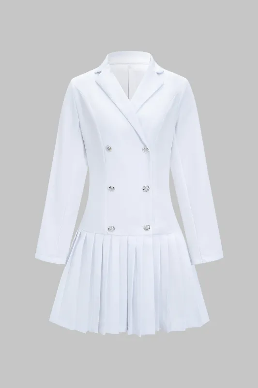 V-Neck Button Pleated Long Sleeve Mini Dress sold by Micas