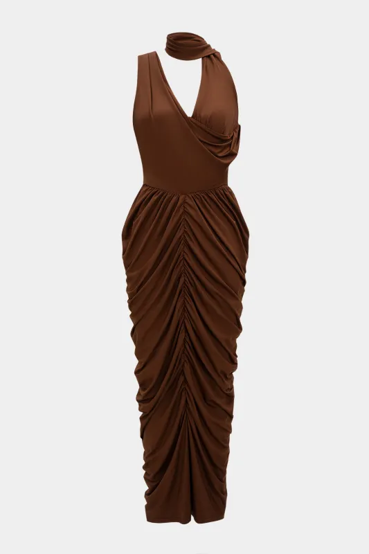 Asymmetrical Backless Ruched Sleeveless Maxi Dress sold by Micas