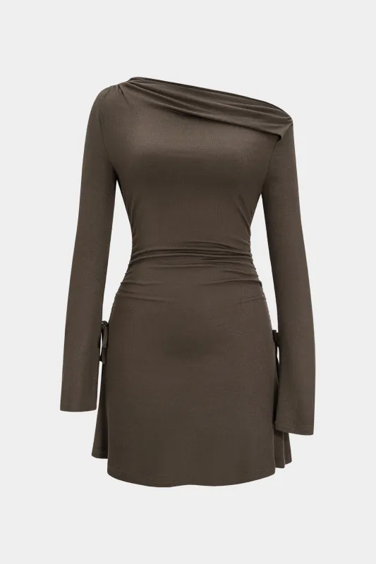 Off Shoulder Ruched Drawstring Long Sleeve Mini Dress sold by Micas