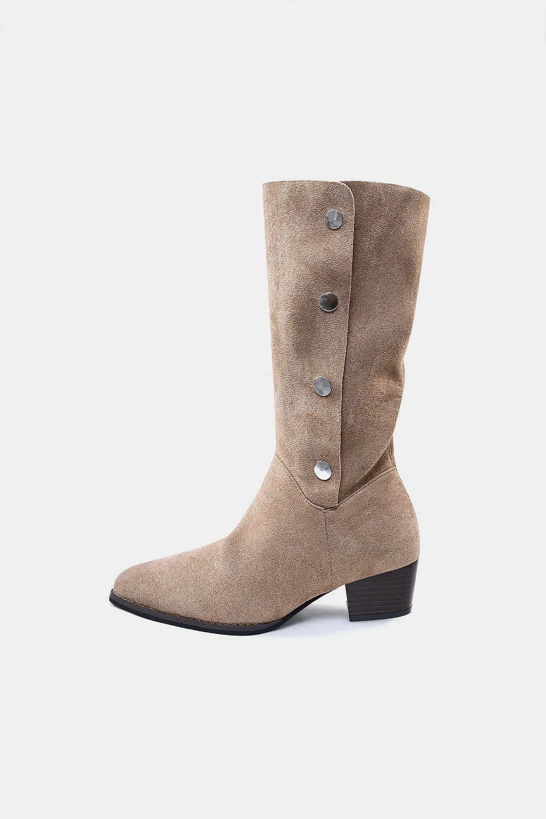 Suede Metallic Button Pointed Mid Calf Boots sold by Micas product image thumbnail 2