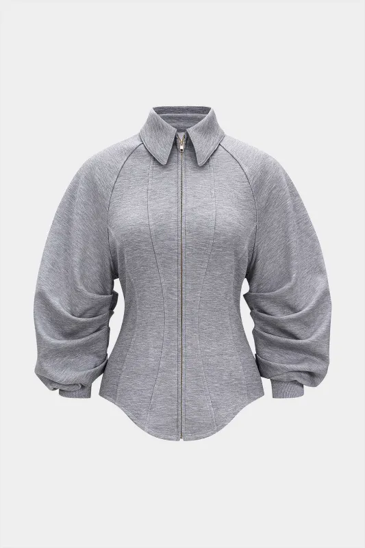 Zipper Ruched Waist-Cinching Sweatshirt sold by Micas