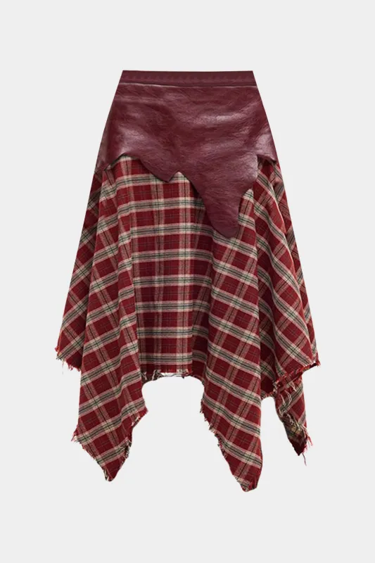 Plus Size Plaid Print Faux Leather Zipper Patchwork Skirt sold by Micas