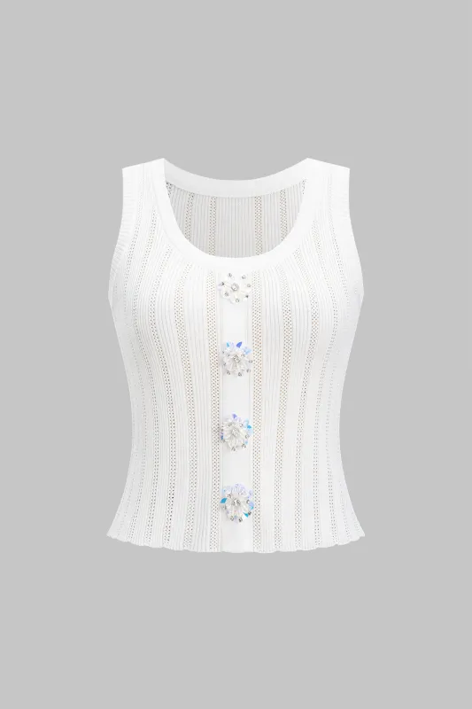 Knit 3D Floral Sleeveless Tank Top sold by Micas