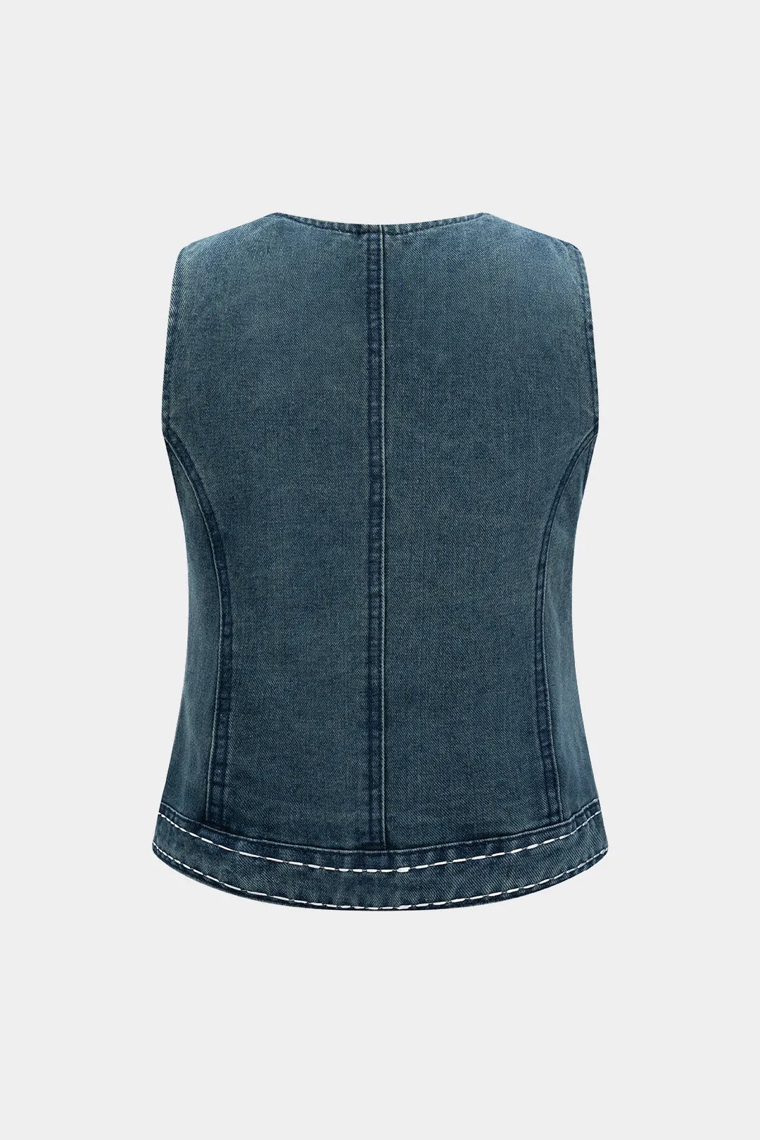 Denim v-hals ærmeløs metallisk knapvest sold by Micas product image thumbnail 2