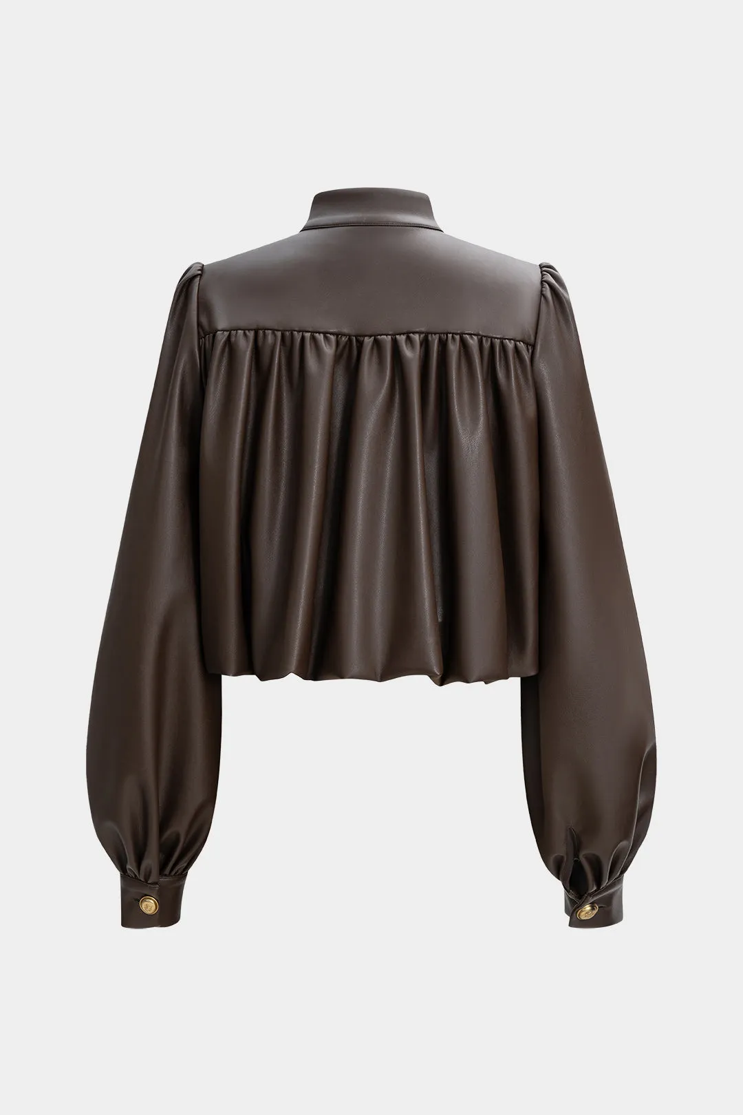 Faux Leather Mock Neck Metallic Button Ruched Jacket sold by Micas product image thumbnail 2