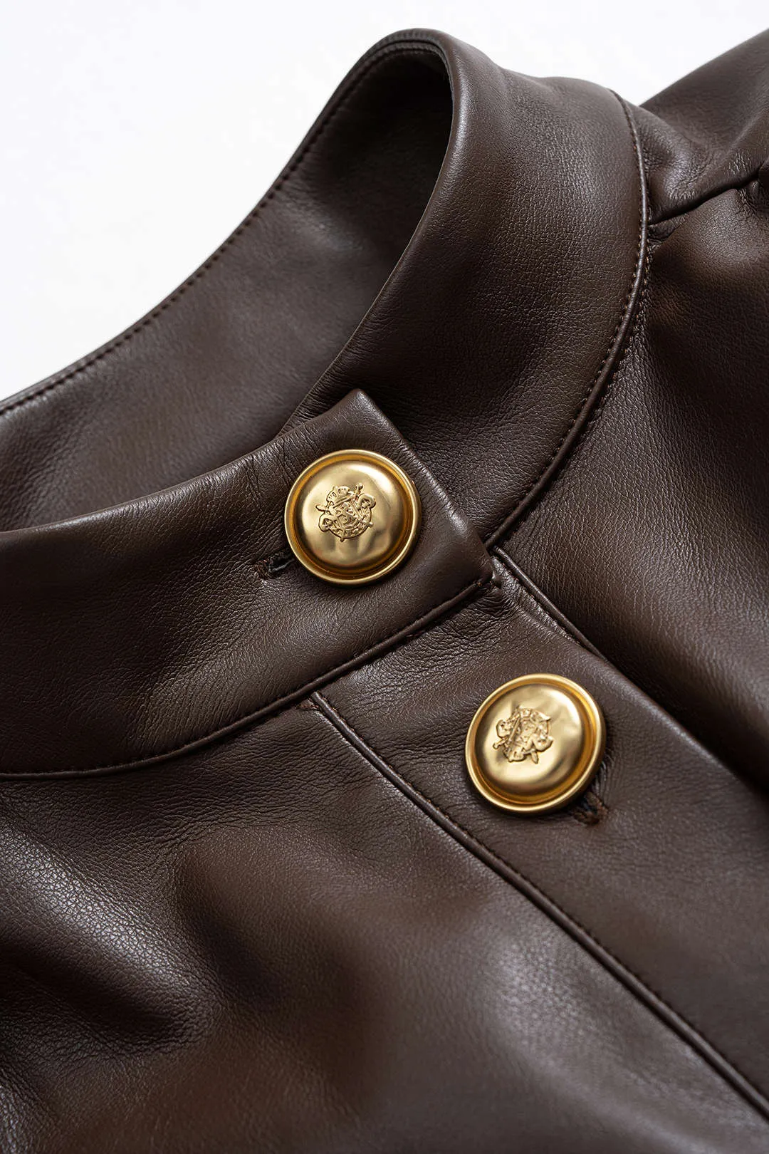 Faux Leather Mock Neck Metallic Button Ruched Jacket sold by Micas product image thumbnail 3