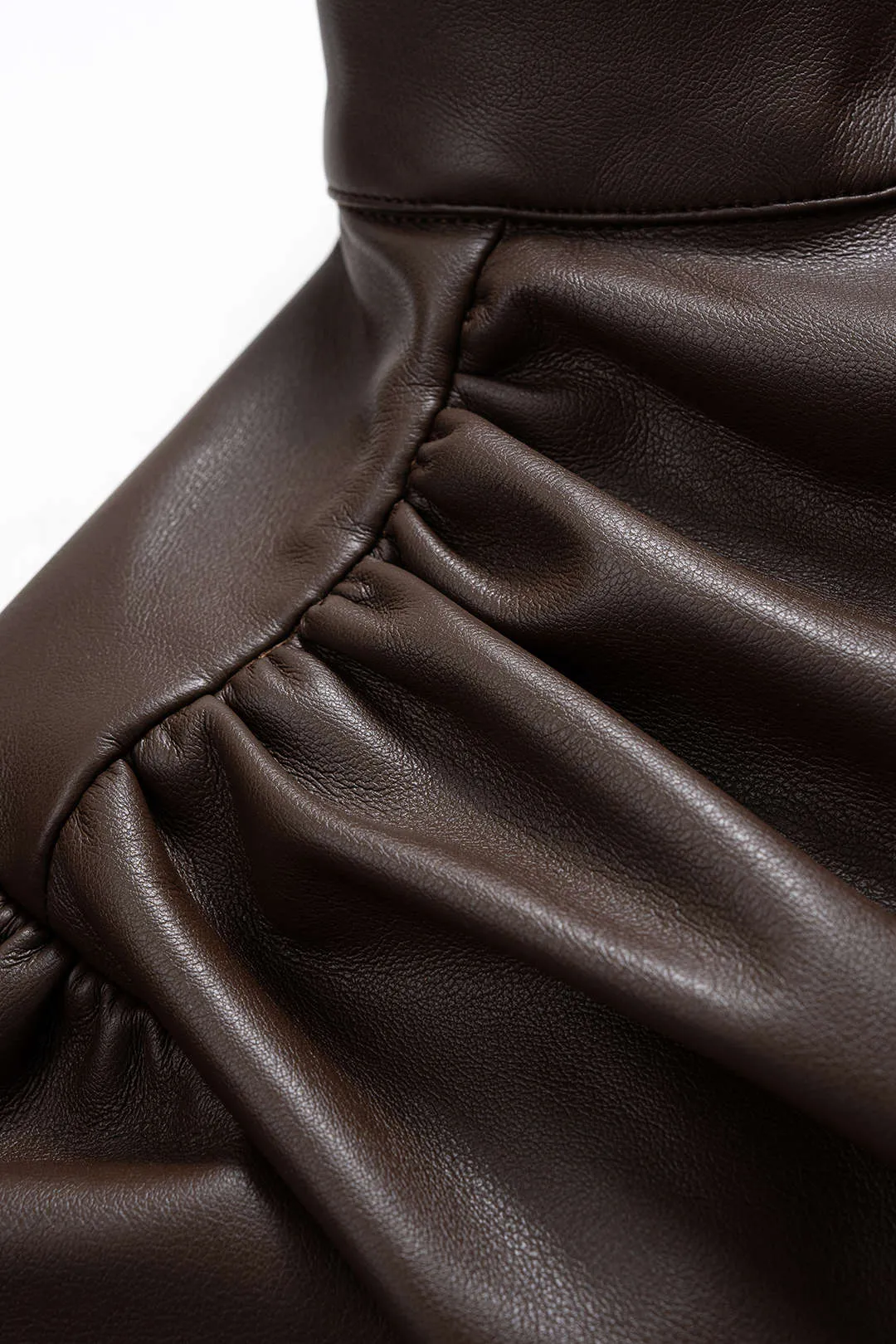 Faux Leather Mock Neck Metallic Button Ruched Jacket sold by Micas product image thumbnail 4