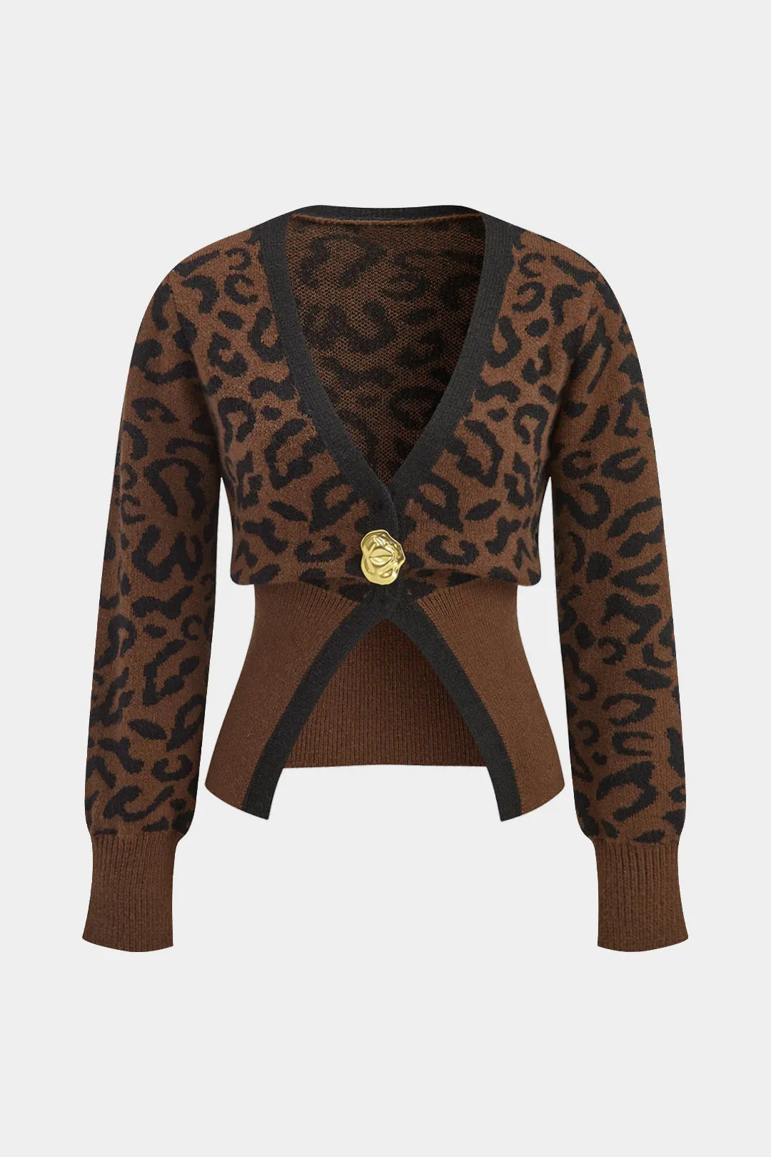 Leopard Print V-Neck Sweater Cardigan sold by Micas
