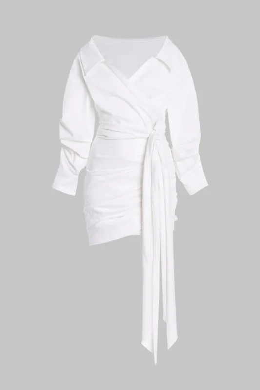 Ruched V-Neck Asymmetrical Strappy Long Sleeve Mini Dress sold by Micas