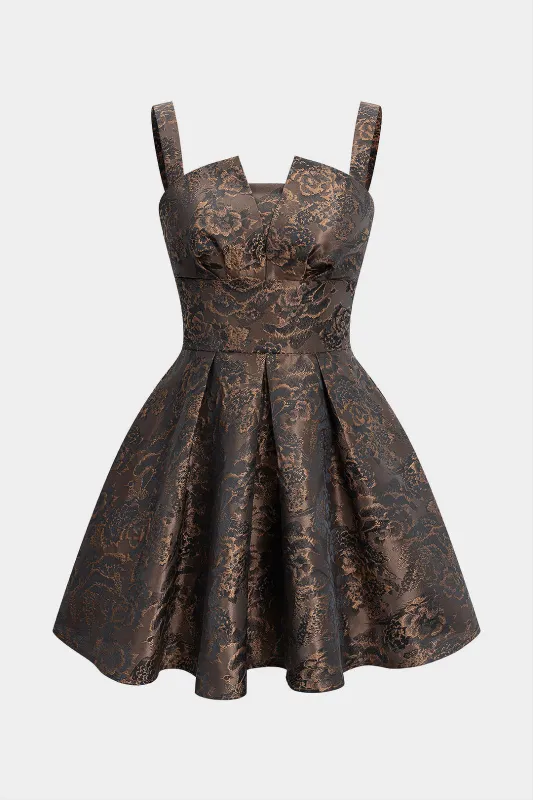 Jacquard Ruched Zipper Sleeveless Mini Dress sold by Micas